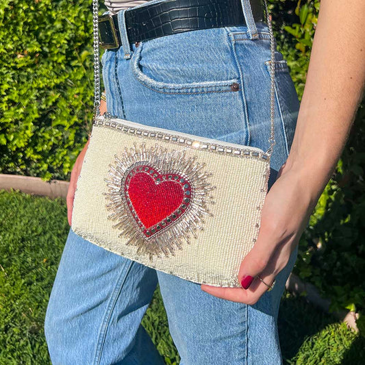"Follow Your Heart" Mary Frances Cross Body Beaded Handbag