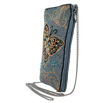 Beaded Butterfly with Blue Crossbody Phone Bag by Mary Frances