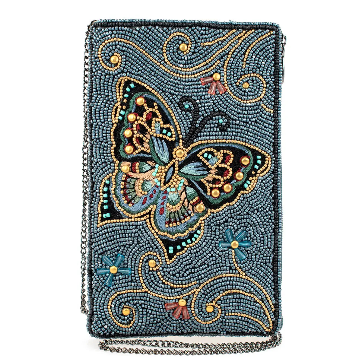 Beaded Butterfly with Blue Crossbody Phone Bag by Mary Frances