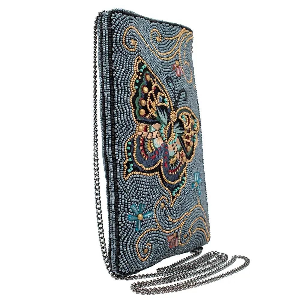 Beaded Butterfly with Blue Crossbody Phone Bag by Mary Frances
