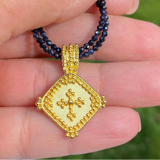 22K Gold Granulation Pendant and Sapphire Necklace