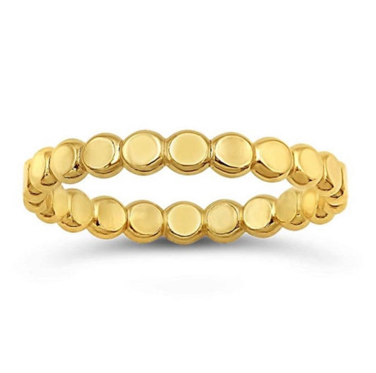 14K Yellow Gold Flat Beaded Ring