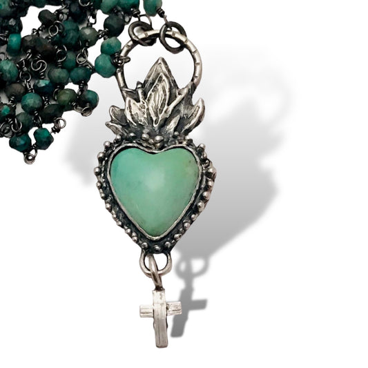 Sacred Heart Turquoise Rosary Bead Necklace
