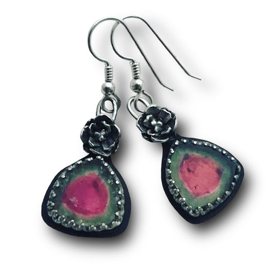 Watermelon Tourmaline Slice Earrings