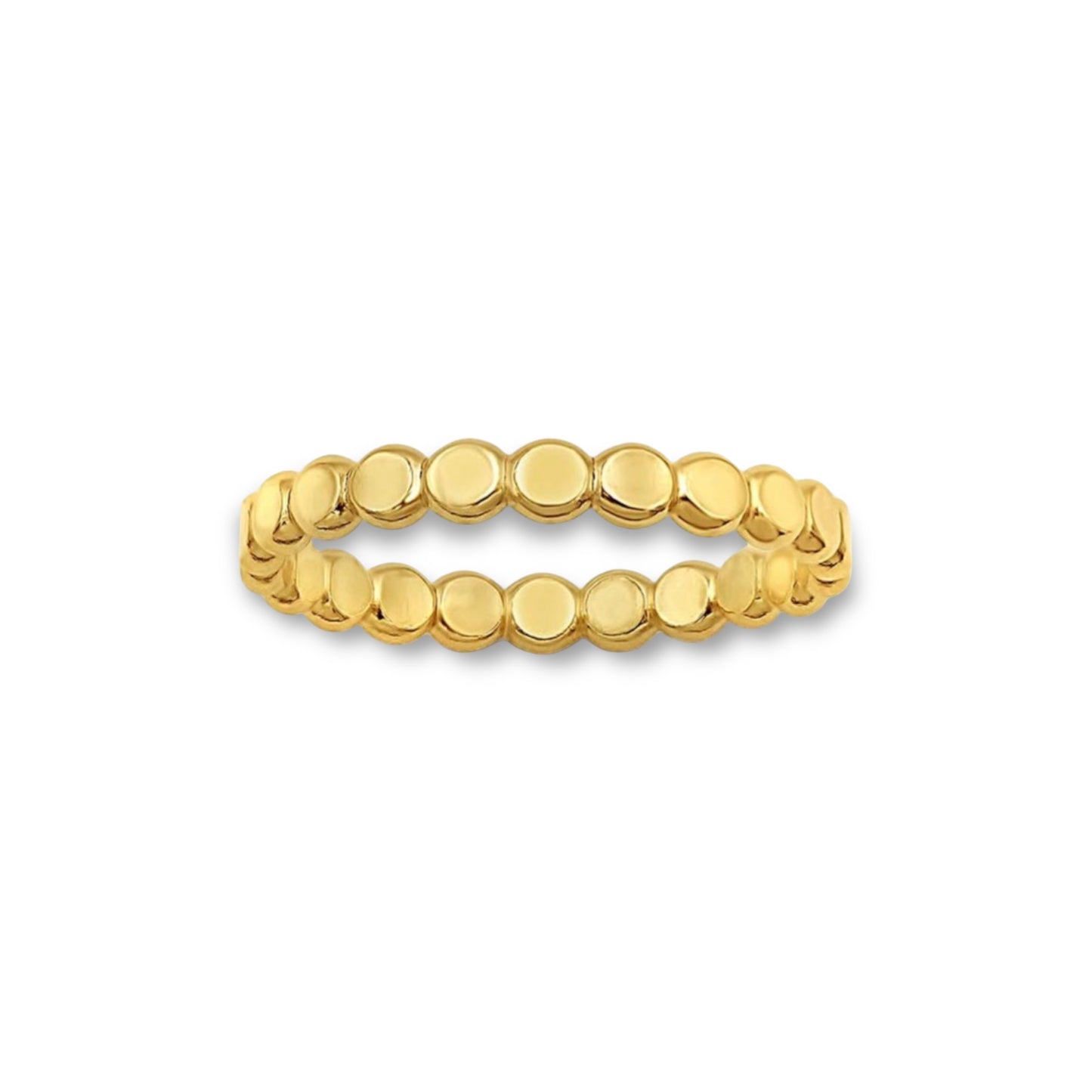 14K Yellow Gold Flat Beaded Ring