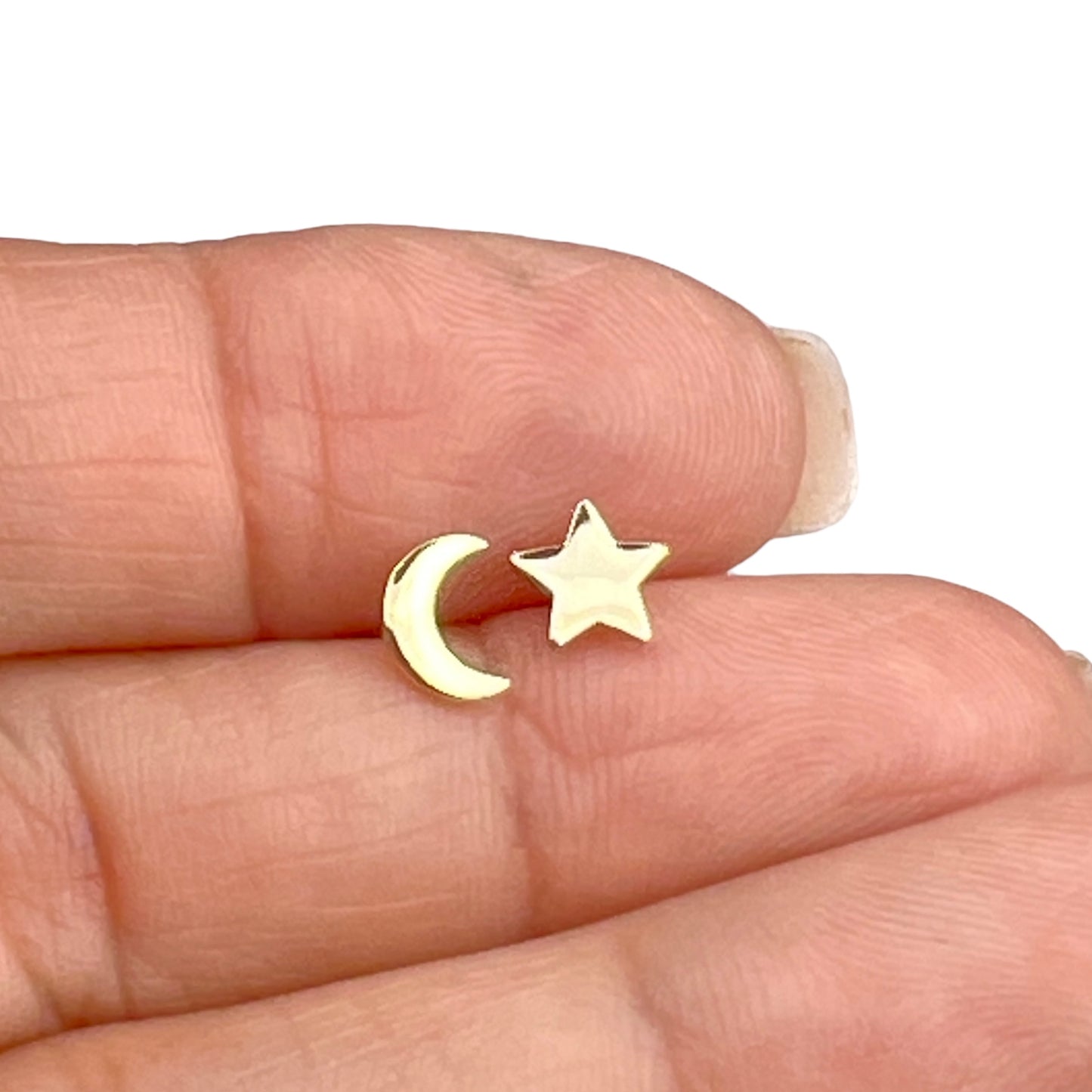 14K Yellow Gold Moon and Star Post Earrings